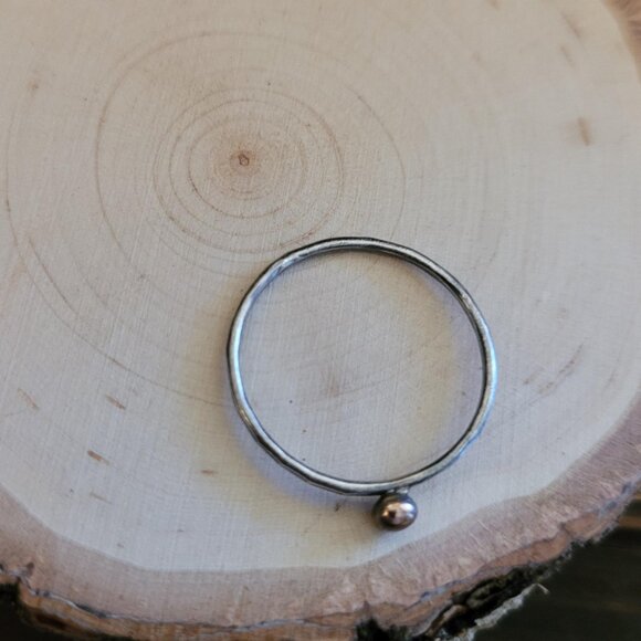 Silver and Bronze Stacking Ring, Bronze Dot Ring, Hammered Silver Ring, Recycled - Picture 2 of 4